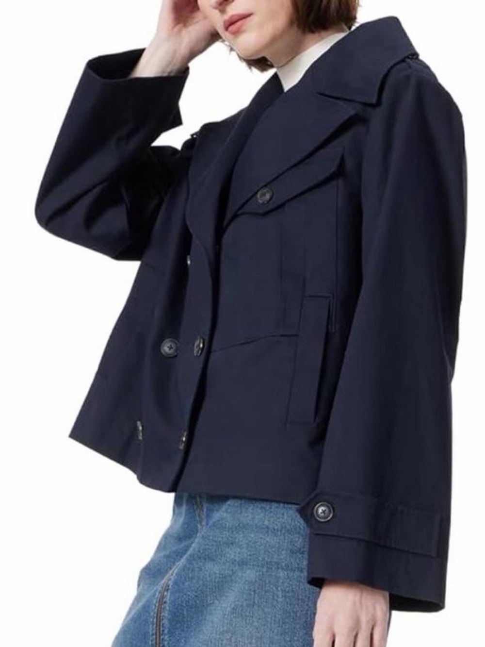 NWT Women's Navy Cropped Trench Jacket